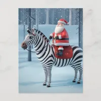 Funny Santa and a Zebra Winter Forest Postcard