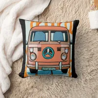 Tan Retro Hippie Van Vintage Colors Art Throw Pillow