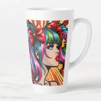Pretty Pop Art Comic Girl with Bows Latte Mug