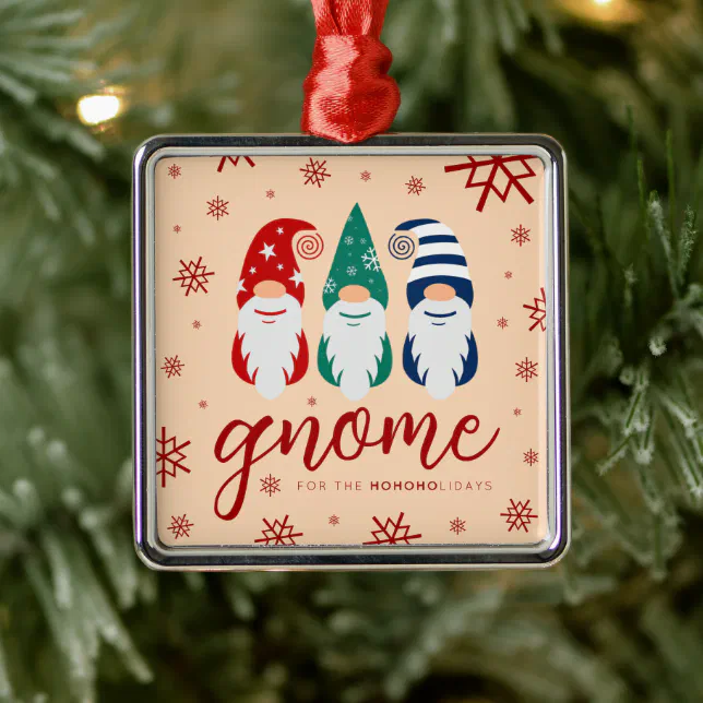 Hygge Christmas Gnome for the Holidays Snowflakes Metal Ornament