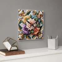 Colorful Roses in Decorative Floral Arrangement Square Wall Clock