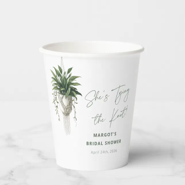 Boho Chic Botanical "Tie the Knot" Bridal Shower Paper Cups