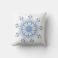 Deep Blue and White Sharp Mandala Throw Pillow