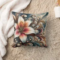 Elegant Lily Among Intricate Swirls and Patterns Throw Pillow