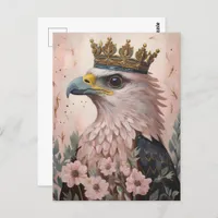 A Painting of a pink hawk with a gold crown  Postcard