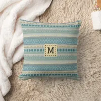 Monogrammed Blue Cream Nautical Ocean Patterned Throw Pillow