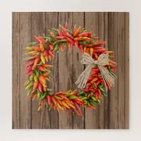 Southwest Chile Ristra Wreath on Weathered Wood Jigsaw Puzzle