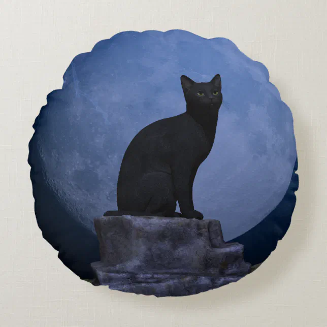 Moonlit Cat Round Pillow