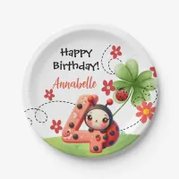 Ladybug / Watercolor 4th Birthday Paper Plate