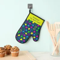 Colorful neon dots and shapes retro pattern oven mitt