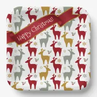 Red Christmas Reindeer Pattern#12 ID1009 Paper Plates