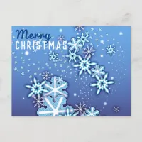 White Winter Crystal Ornate Snowflakes On Blue  Postcard