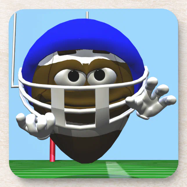 Funny Cartoon Football in a Helmet Drink Coaster