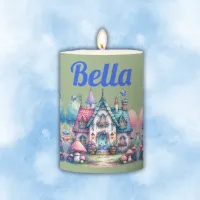 Pink & Blue Fairy Cottage Core Monogram on Green | Pillar Candle