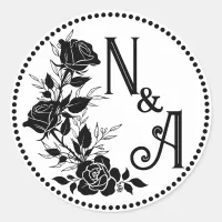 Elegant Rose Wedding Monogram  Classic Round Sticker