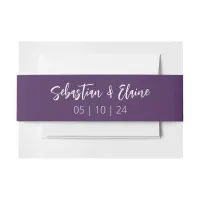 Dark Mauve Purple Modern Fun Wedding Invitation Belly Band