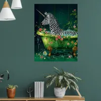 Funny Cute Unicorn Zebra in a Bathtub Poster