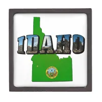 Idaho Map, Seal and Picture Text Keepsake Box