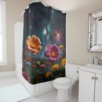 Celestial Blooms: Flowers Under the Milky Way  Shower Curtain