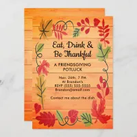 Friendsgiving Potluck Orange Wood Design Invite