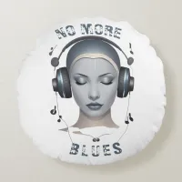 Musical Headphones Blues Round Pillow