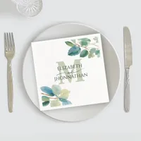 Greenery Eucalyptus Monogrammed Wedding Napkins