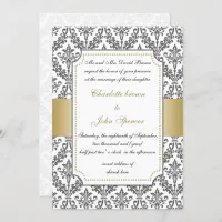 elegant gold ,damask wedding invitation