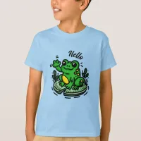 Hello | Frog on Lily Pad Hand Drawn T-Shirt