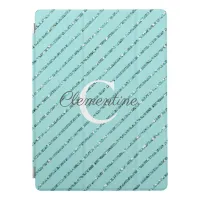 Fun Teal Turquoise Blue Glitter Stripes Monogram iPad Pro Cover