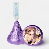 Pretty Anime Girl with Kitten and Birthday Cake Hershey®'s Kisses®