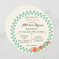 ivory mint coral floral bridal shower Invites