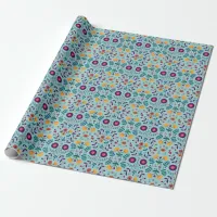 Pretty Folk Art Flowers Pattern Wrapping Paper