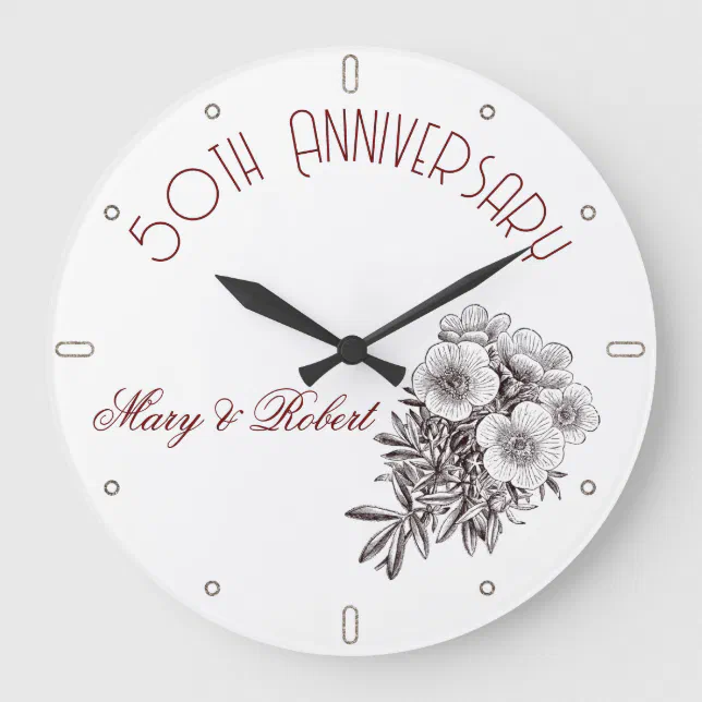 Flourished 50th anniversary - personalized  large clock