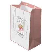 Watercolor Pink Flowers Bow Bridal Shower  Medium Gift Bag