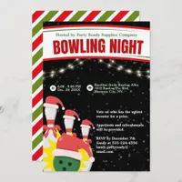 Holiday Bowling Night Santa Hats Black Background Invitation