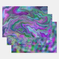 Purple, Green and Blue Fluid Art Abstract Birthday Wrapping Paper Sheets