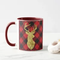 Buffalo Plaid Gold Deer Mug