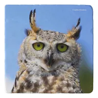 Staring Contest with a Beautiful Great Horned Owl Trivet