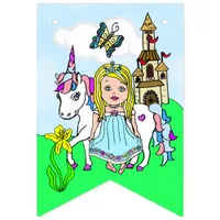 Pretty Blonde Princess and Unicorn Birthday Banner