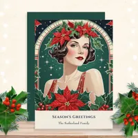 Christmas Art Deco Inspired Portrait Lady Retro Holiday Card