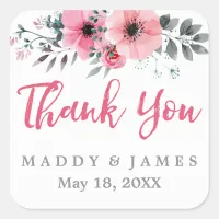 Floral Watercolor Poppies Wedding Thank You Square Sticker