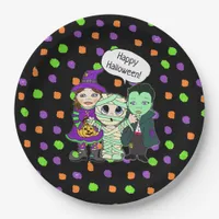 Happy Halloween Vampire, Witch, Mummy Polka Dot Paper Plates