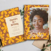 Retro Groovy Flower Photo Template Thirty Birthday