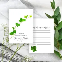 Green English Ivy Vine Share Memory Funeral  Note Card