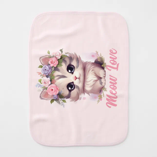 Floral Cat Baby Burp Cloth