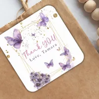 Floral Butterfly Purple Gold Baby Shower Party Square Sticker