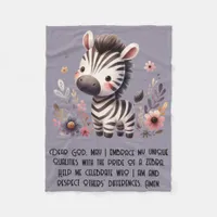 Woodland Zebra Kids Christian Prayer on Purple | Fleece Blanket