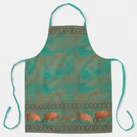 Southwest Cute Javelina Family Copper Teal Apron