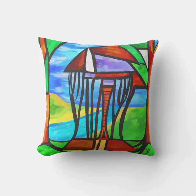 Abstract - Cabin in the forest Throw Pillow