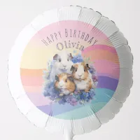 Cute Guinea Pigs Pretty Pastel Wave Happy Birthday Balloon